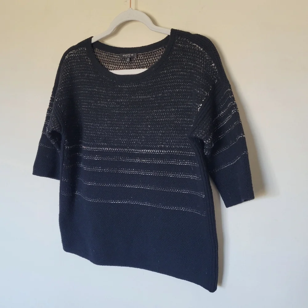 Lafayette 148 Black Metallic Sweater Wool‎ Cashmere Blend Short Sleeve